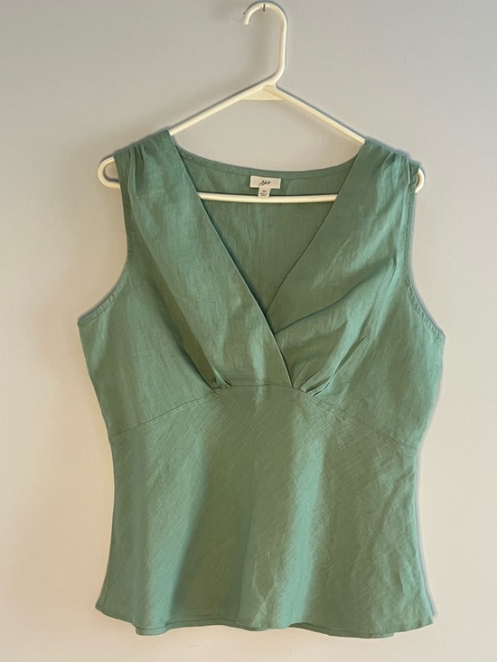 J. Jill Tops - Green Sleeveless V-Neck Linen PeplumTop